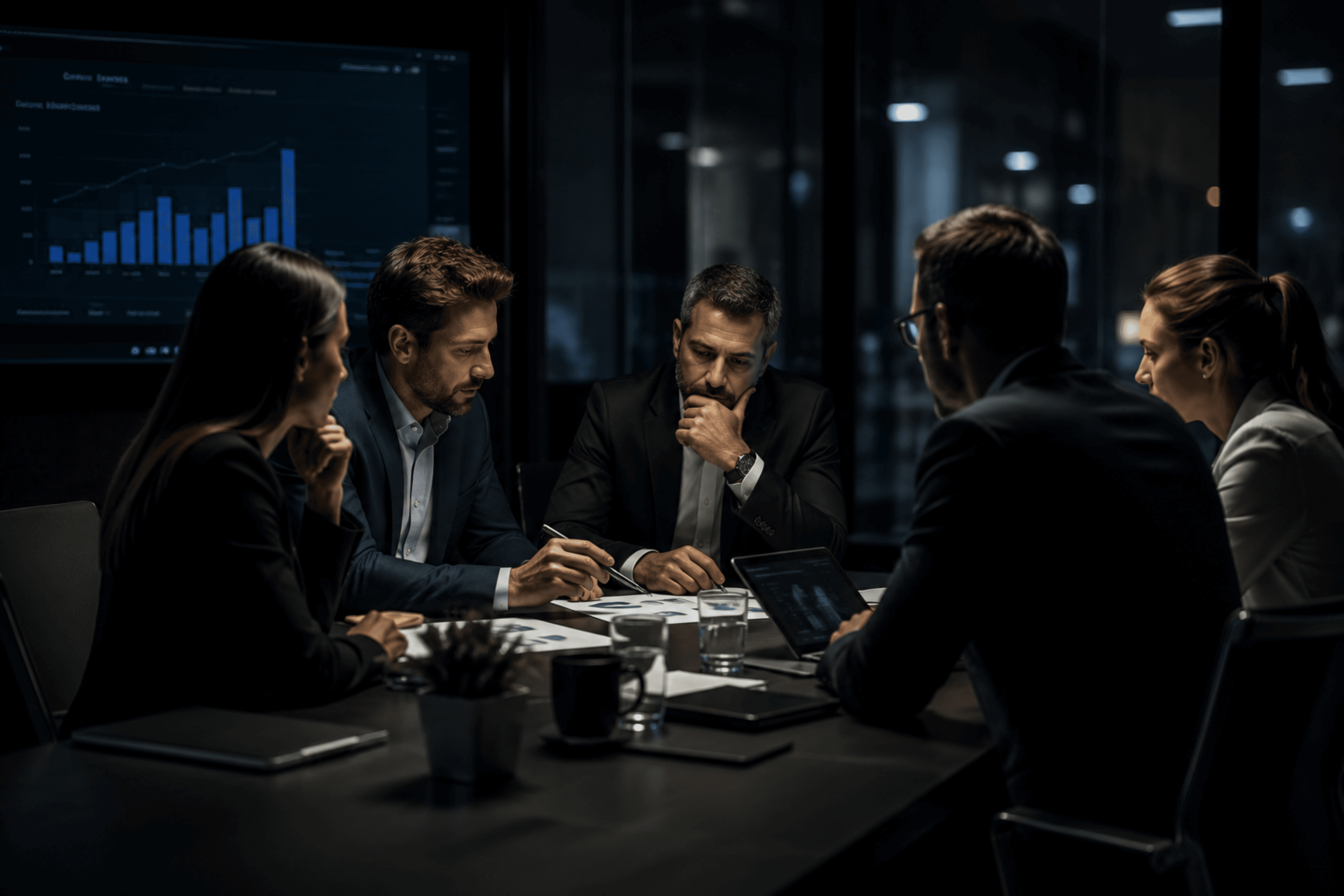 Executivos em reunião estratégica